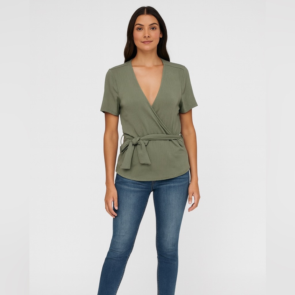 Brea Canyon Sage Green V-Neck Blouse NWT